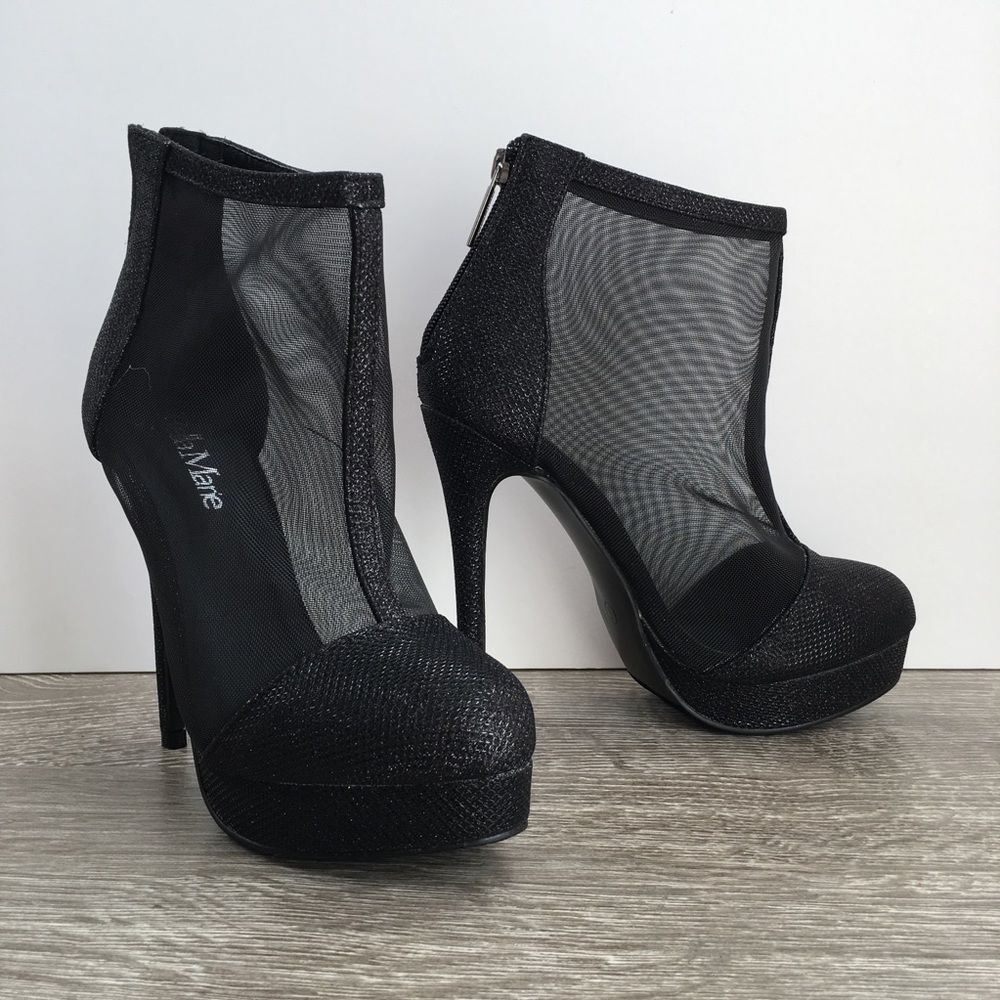 Black mesh glitter stilettos ankle booties - Picture 3 of 7